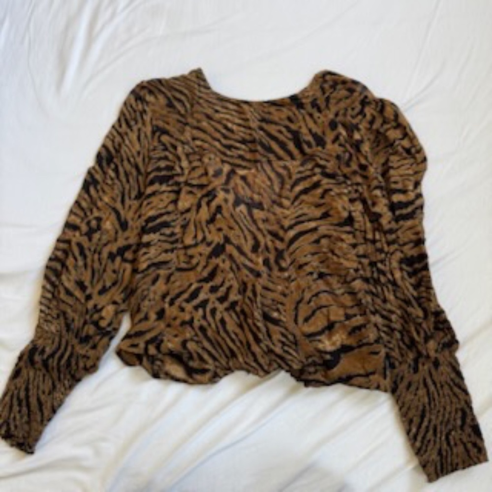 Ganni tie back crop top zebra animal print